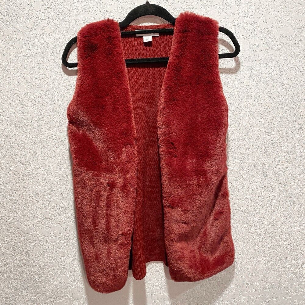 Liz Claiborne Faux Fur Oxblood Open Knit Vest Women’s XS Burgundy Stretch